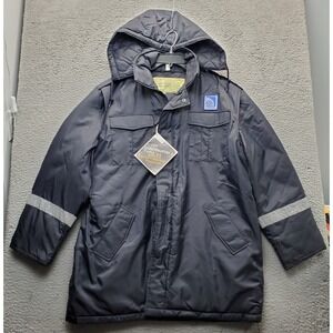 Vtg Continental Airline Insulated Cold Weather Parka Jacket Mens L Black Hooded